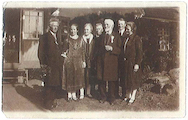 Frederik Bertelsen with Children and In-Laws on his 80th Birthday L-R: Bertel Bertelsen, Jutta Rasmussen, Sine Bertelsen, Jens Peder Lassen, Frederik Bertelsen, Aksel Skovborg, Anna (Skovborg)